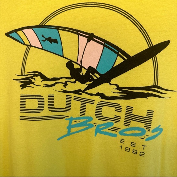 Dutch Bros Yellow VINTAGE T MEDIUM + XL Windsurfer EST. 1992 RARE - Picture 4 of 11